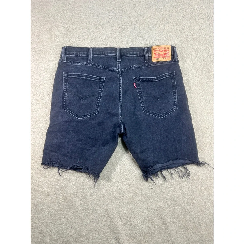 Levi Strauss Co Mens 412 Regular Taper Dark Wash Cut Off‎ Denim Shorts W38